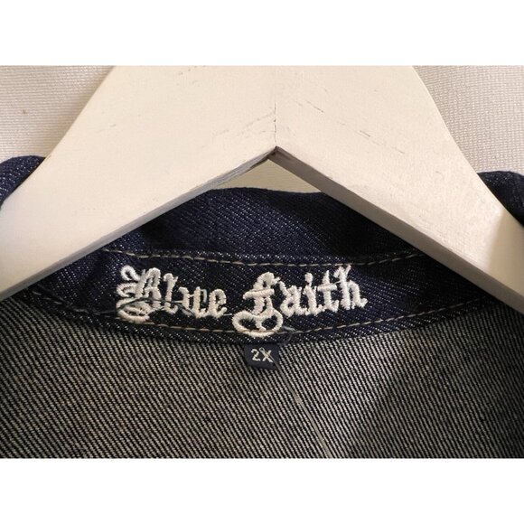 Blue Faith Women Plus Size 2X Button Crop Cotton Denim Blue Jean Jacket Pockets - Picture 7 of 13